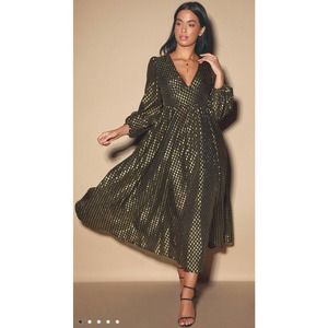 Lulus OPT black and gold dot formal dress